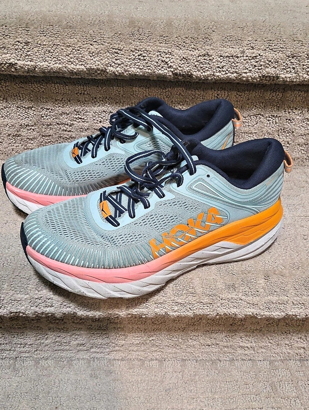 HOKA Bondi 7 Athletic Shoes Blue & Orange US Size 10 Women's 1110519 BHBI